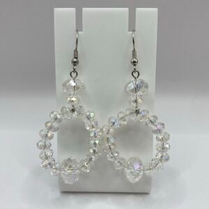 Clear Crystal Beaded Hoop Drop Earrings Statement Jewelry